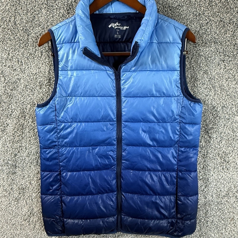 Jackson Hole Outdoorwear Women's Large Blue Ombre Puffer Vest Full Zip - Picture 6 of 10